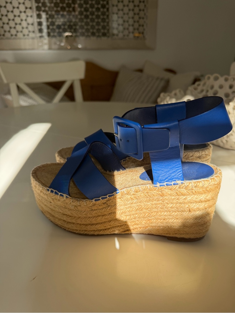 Celine Blue Leather Platform Espadrille Sandals